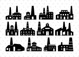 Brick Factory SVG, Factory Silhouette, Factory Svg, Industry Svg, Industrial Svg, Air Pollution Svg, Factory Pipes Svg, Brick Factory Bundle