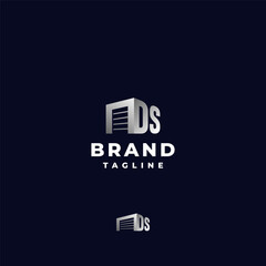 Initial DS and Storage Door Logo Design. Initial Letter D And S Next To Garage Door Icon Logo Design.