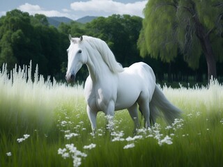 white horse on the meadow