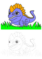 funny dinosaur cartoon-style tracing page for kids with the colored reference image - 605520858