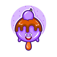 Cartoon illustration of grape ice cream with smiley face