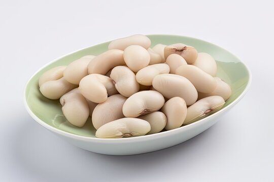 healthy meal with white beans in a green bowl on a wooden table Generative AI
