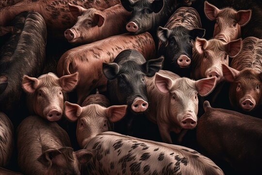 Pattern featuring cows and pigs. Generative AI