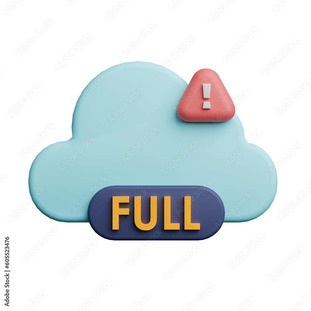 Poster full storage on cloud computing. 3d render cloud technology illustration.
