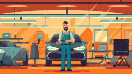 Photo sur Plexiglas Voitures de dessin animé Auto mechanic in the auto service center car