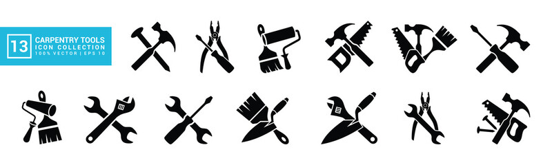 Set of icons related to carpentry tools, various painting tools, carpenter icon templates, mechanic icons editable and resizable EPS 10