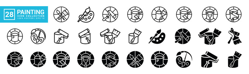 Collection of painting related icons, various painting tools, paint icons icon template editable resizable EPS 10