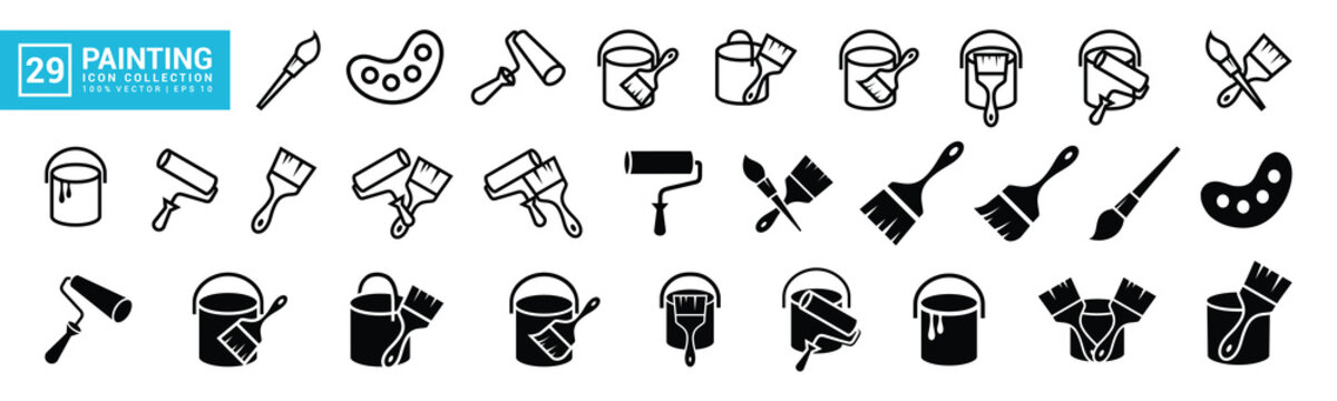 Collection of painting related icons, various painting tools, paint icons icon template editable resizable EPS 10