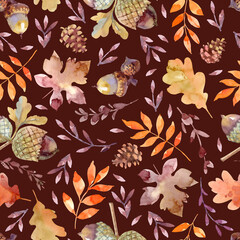 Fall leaves pattern. Hand drawn watercolor autumn background for wallpaper, wrapping paper and fabric