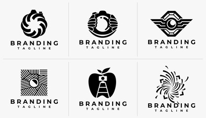 Set of abstract photography camera lens logo design