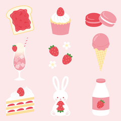 a set of strawberry cakes and desserts vector illustrations for banners, cards, flyers, social media wallpapers, etc.