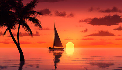 Fototapeta na wymiar A stunning view of a sunset over a calm ocean, with warm shades of orange and pink filling the sky 