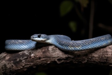 Fototapeta premium blue serpent resting on a tree limb Generative AI