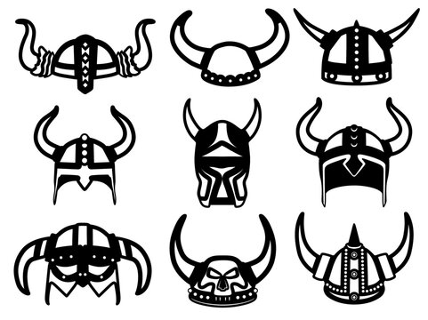Set collections Viking Helmet icon. Viking logo symbol design vector Illustration