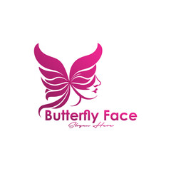 Woman's face in butterfly wings shape. abstract logo design concept for beauty salon. Female head with butterflies composition