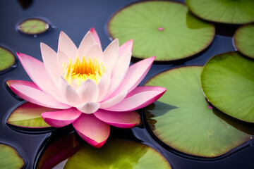 Macro photo of Lotus flower floating in the water. Wildlife concept of ecological environment. Generative AI
