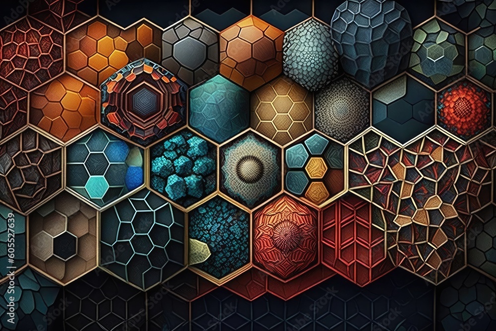Aufkleber mosaic art abstract background in hexagonal shape. distinct generative ai image.