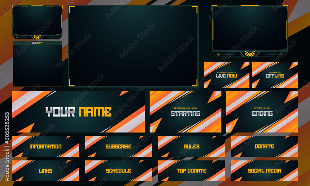 Wall mural Twitch Overlay Live Stream template set