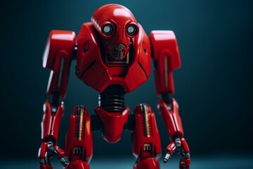 Red android robot creature stands without legs. Generative AI