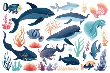 Obraz premium Marine wildlife in blue pastel tone using generative AI
