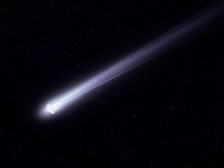 Large long tail of a comet on the background of space. Beautiful comet in the starry sky....