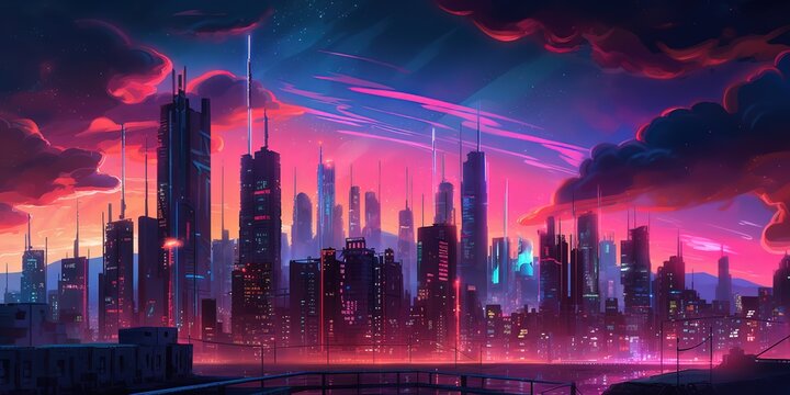 Aesthetic city synthwave wallpaper with a cool and vibrant neon design, Generative AI