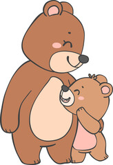Cute mom bear and baby bear mother's day cartoon animal outline doodle drawing