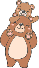 Cute mom bear and baby bear mother's day cartoon animal outline doodle drawing