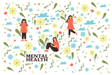 Mental health, creative abstract design. Mindfulness, positive. Vector illustrations