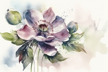 Watercolor card with hellebores for various occasions. Template for invites, save the date and more. Generative AI