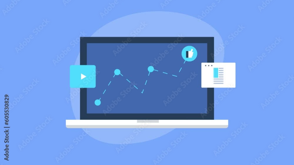 Poster marketing analytics software app tracking online content performance and displaying social media bus
