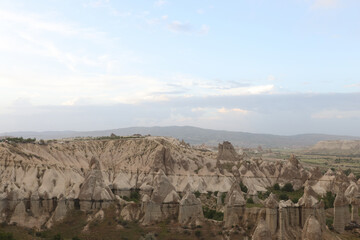 Giant rock and sand formations in touristic Cappadocia