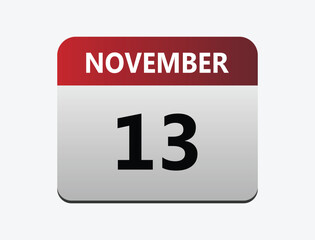 13th November calendar icon. Calendar template for the days of December. vector illustrator.