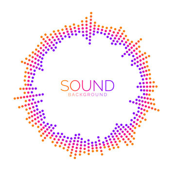 Circle sound wave visualisation. Dotted music player equalizer concept. Radial audio signal or vibration element. Voice recognition. Epicenter, target, radar, radio icon. Colorful Vector