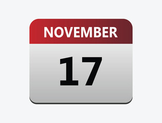 17th November calendar icon. Calendar template for the days of December. vector illustrator.