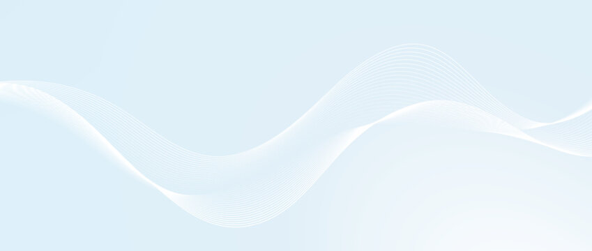 Undulate smooth wave lines design. Abstract flowing curved stripes template. White fluid shape on light teal blue background. Sea water, wind or air concept. Vector wallpaper