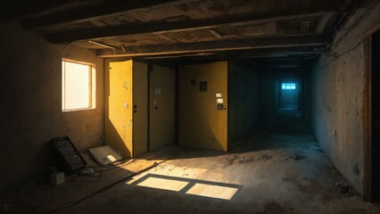 a room with a few doors. Ai llustration. fantasy digital painting. Artificial Intelligence Artwork