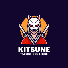 Vector Logo Illustration Kitsune Mascot Cartoon Style