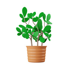3d plant in plant pot. Floral arrangement garland. icon isolated on white background. 3d rendering illustration. Clipping path