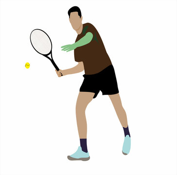 Tennis player in action. Solid background, tennis, sport, player, silhouette, racket, ball, game, athlete, play, vector, badminton, man, illustration, competition, people, sports, playing