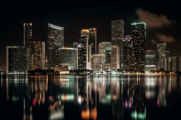 Obraz na płótnie Canvas Night view of Miami's towering cityscape. Generative AI