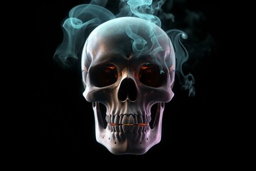 Glowing-eyed smoke skull in 3D with transparency. Generative AI