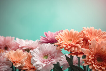 Beautiful festive bouquet of daisy flowers on a pastel background. Generative AI