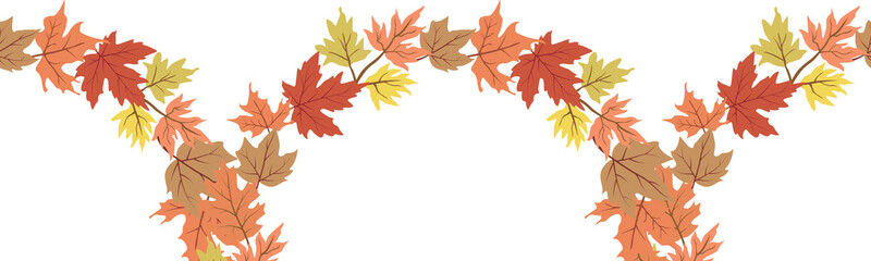 Autumn leaves seamless border vector illustration. Repeating ornament. 