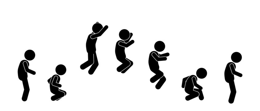 illustration of a man jumping.frame by frame. stick figure