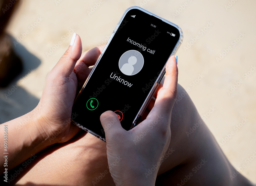 Poster incoming call with unknown caller, malicious phone calls concept. unknown number displayed showing o