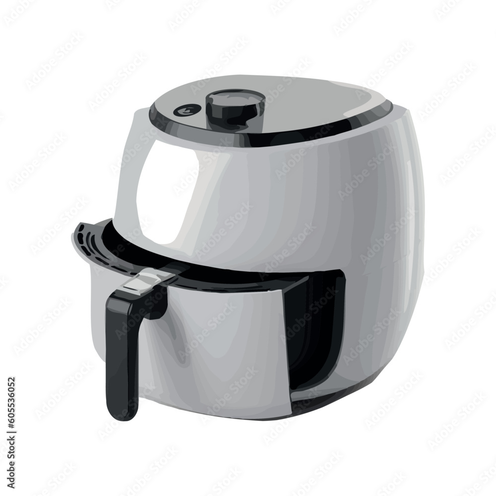 Wall mural modern air fryer with handle on white background