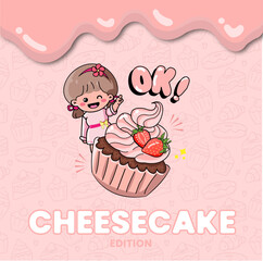 Cheesecake Sticker Cute Beauty Girl Mascot Vector Illustration OK