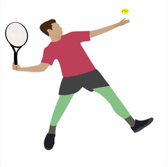 Obraz na płótnie Canvas Tennis player in action. Solid background, tennis, sport, player, silhouette, racket, ball, game, athlete, play, vector, badminton, man, illustration, competition, people, sports, playing