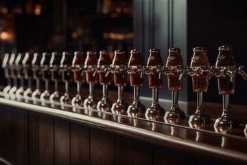 Fototapeta na wymiar A lineup of beer taps. Generative AI